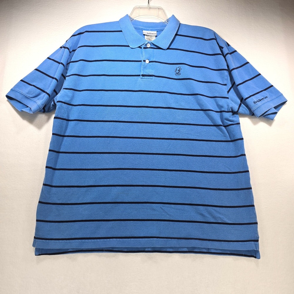 Walt Disney World Mens Large Blue Striped Mickey Mouse Embroidered Polo Shirt